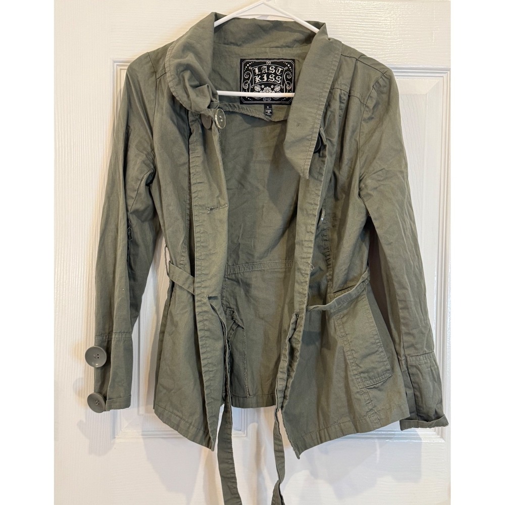 Last Kiss Olive‎ Green Cotton Blend Belted Military Style Jacket - Small